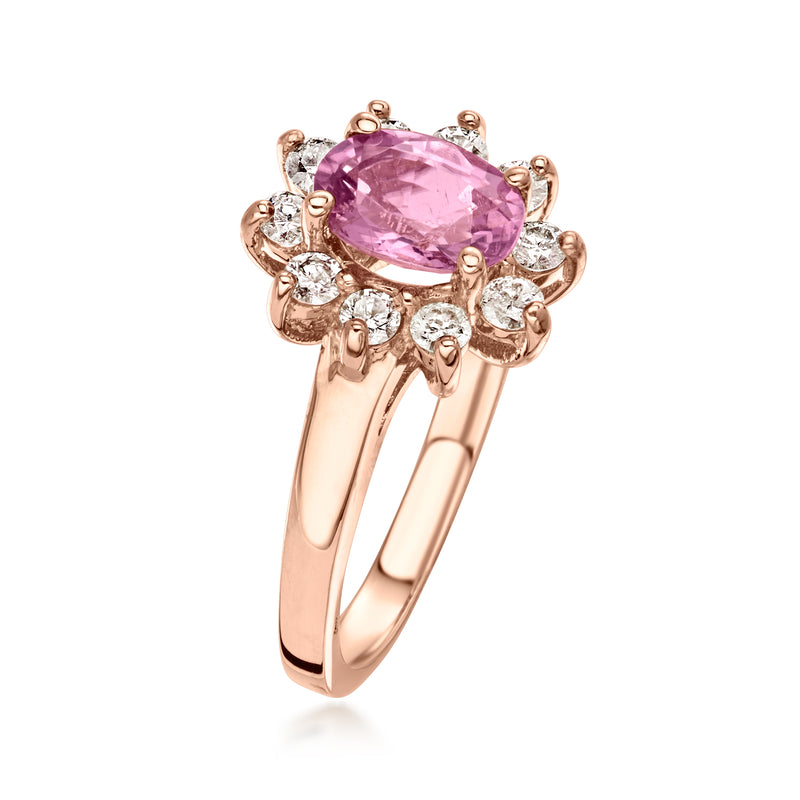 C. 2000 Vintage 1.25 Carat Pink Tourmaline Ring with .50 ct. t.w. Diamonds in 18kt Rose Gold. Size 7
