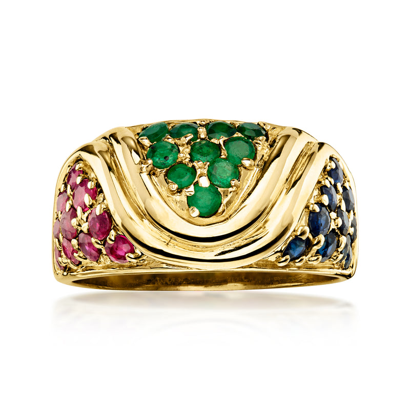 C. 1980 Vintage 1.60 ct. t.w. Multi-Gemstone Ring in 14kt Yellow Gold. Size 8
