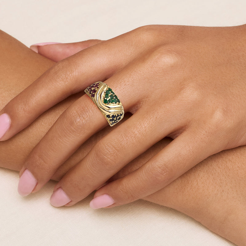 C. 1980 Vintage 1.60 ct. t.w. Multi-Gemstone Ring in 14kt Yellow Gold. Size 8