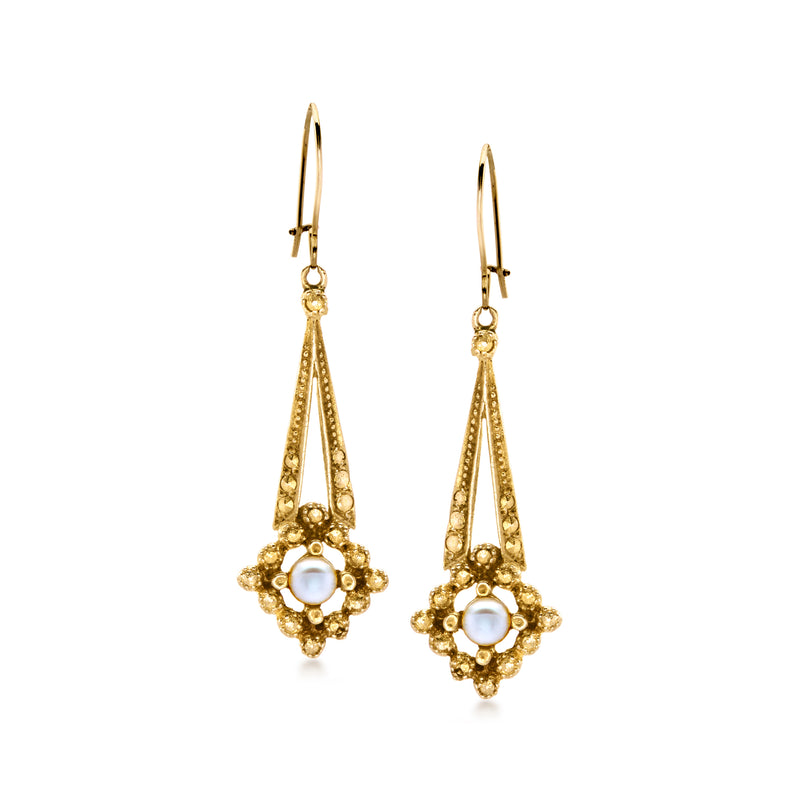 C. 1970 Vintage 4.5mm Cultured Pearl Drop Earrings in 14kt Yellow Gold