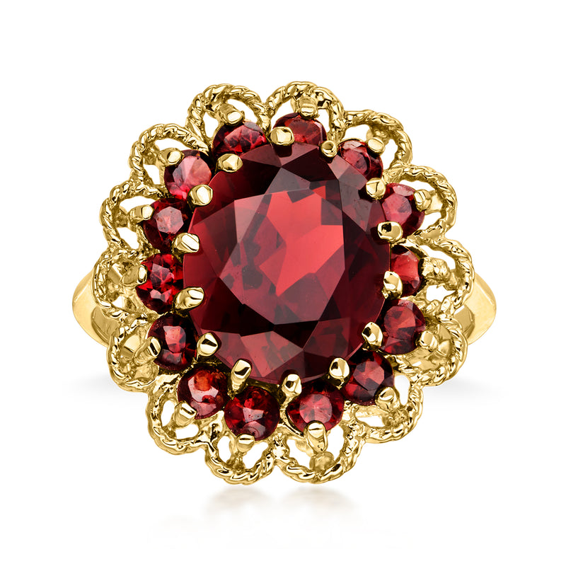 C. 1970 Vintage 8.00 ct. t.w. Garnet Ring in 14kt Yellow Gold. Size 7.5