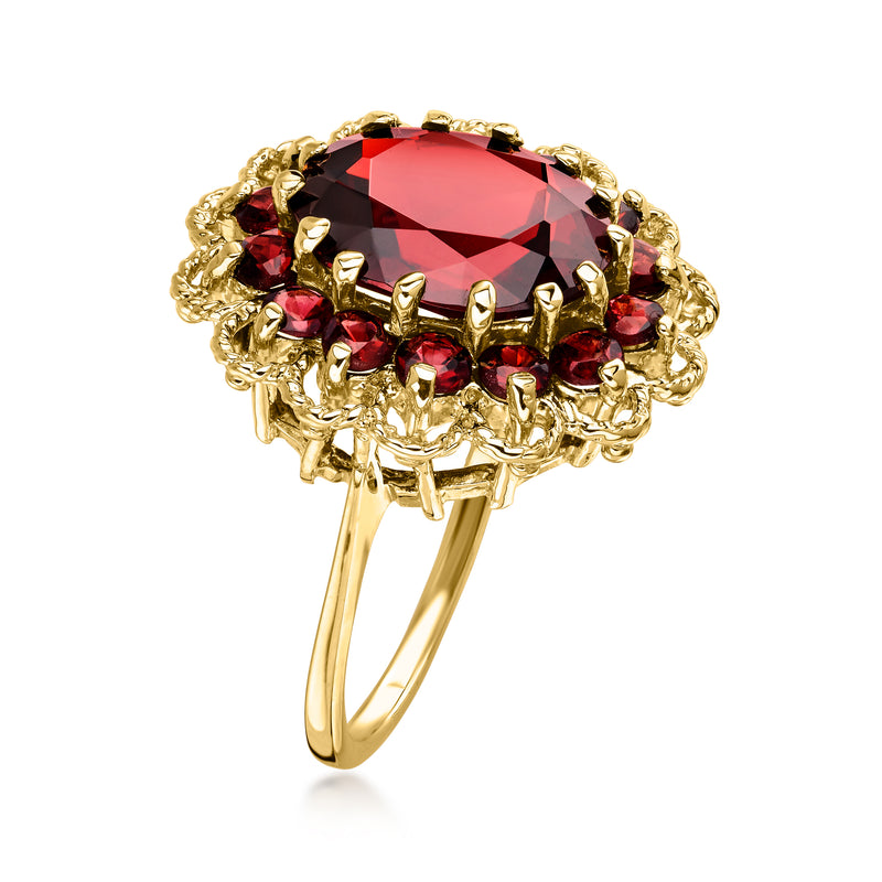 C. 1970 Vintage 8.00 ct. t.w. Garnet Ring in 14kt Yellow Gold. Size 7.5