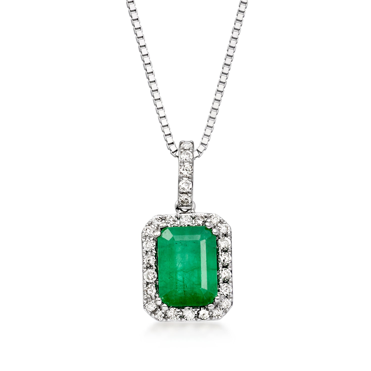 C. 2000 Vintage Effy 1.40 Carat Emerald Pendant Necklace with .25 ct. t.w. Diamonds in 14kt White Gold