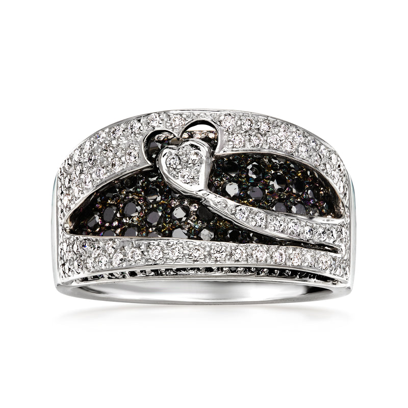 C. 1990 Vintage 1.83 ct. t.w. Black and White Diamond Ring in 14kt White Gold. Size 8