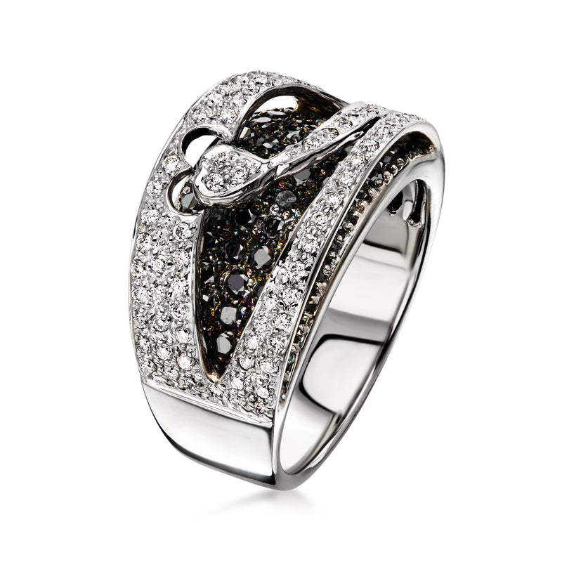 C. 1990 Vintage 1.83 ct. t.w. Black and White Diamond Ring in 14kt White Gold. Size 8