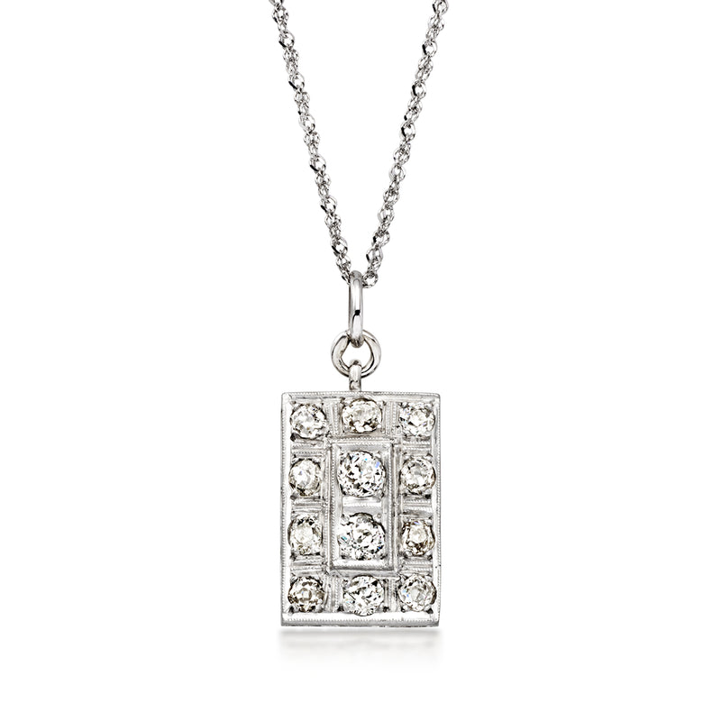 10kt white gold diamond rectangular pendant necklace