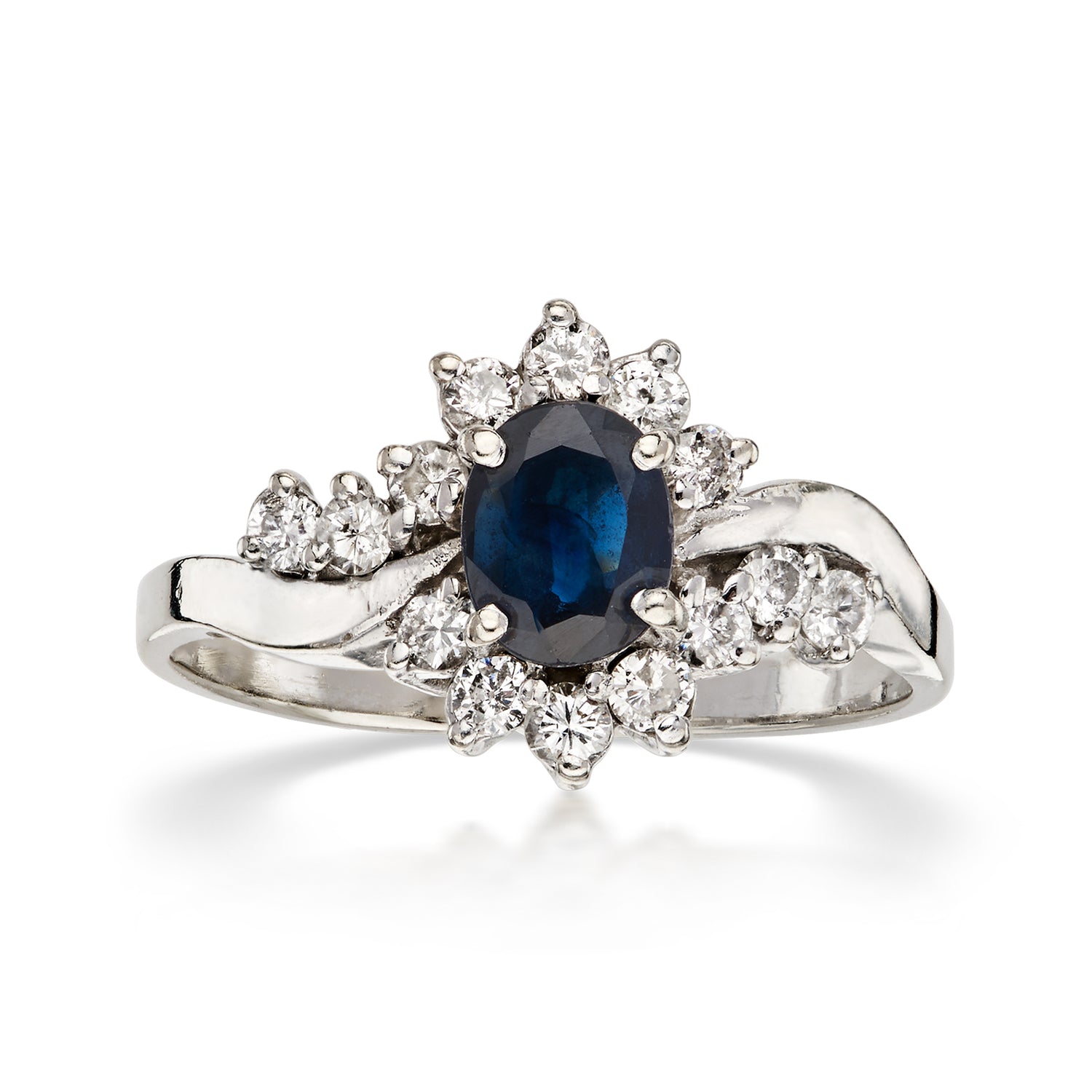 Pre-owned Ross-simons C. 1990 Vintage .58 Carat Sapphire Ring With .42 Ct. T.w. Diamonds In 14kt White Gold In Silver