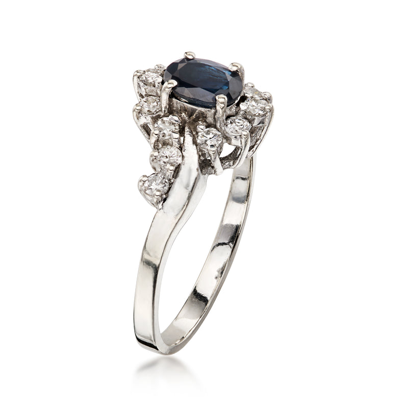 C. 1990 Vintage .58 Carat Sapphire Ring with .42 ct. t.w. Diamonds in 14kt White Gold. Size 7