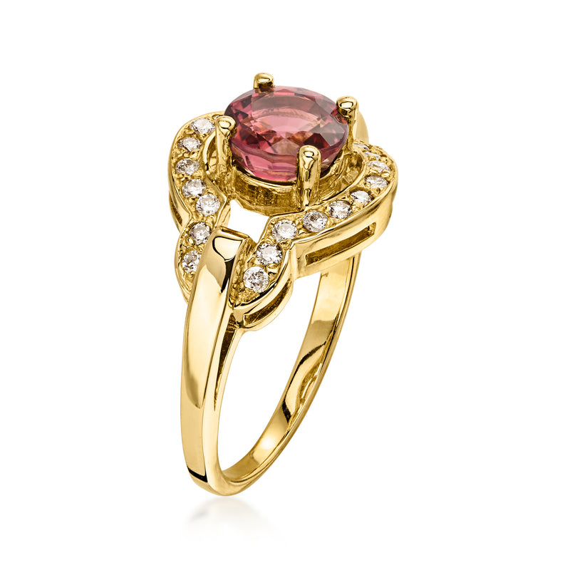 C. 1980 Vintage 1.35 Carat Pink Tourmaline Ring with .50 ct. t.w. Diamonds in 14kt Yellow Gold. Size 8