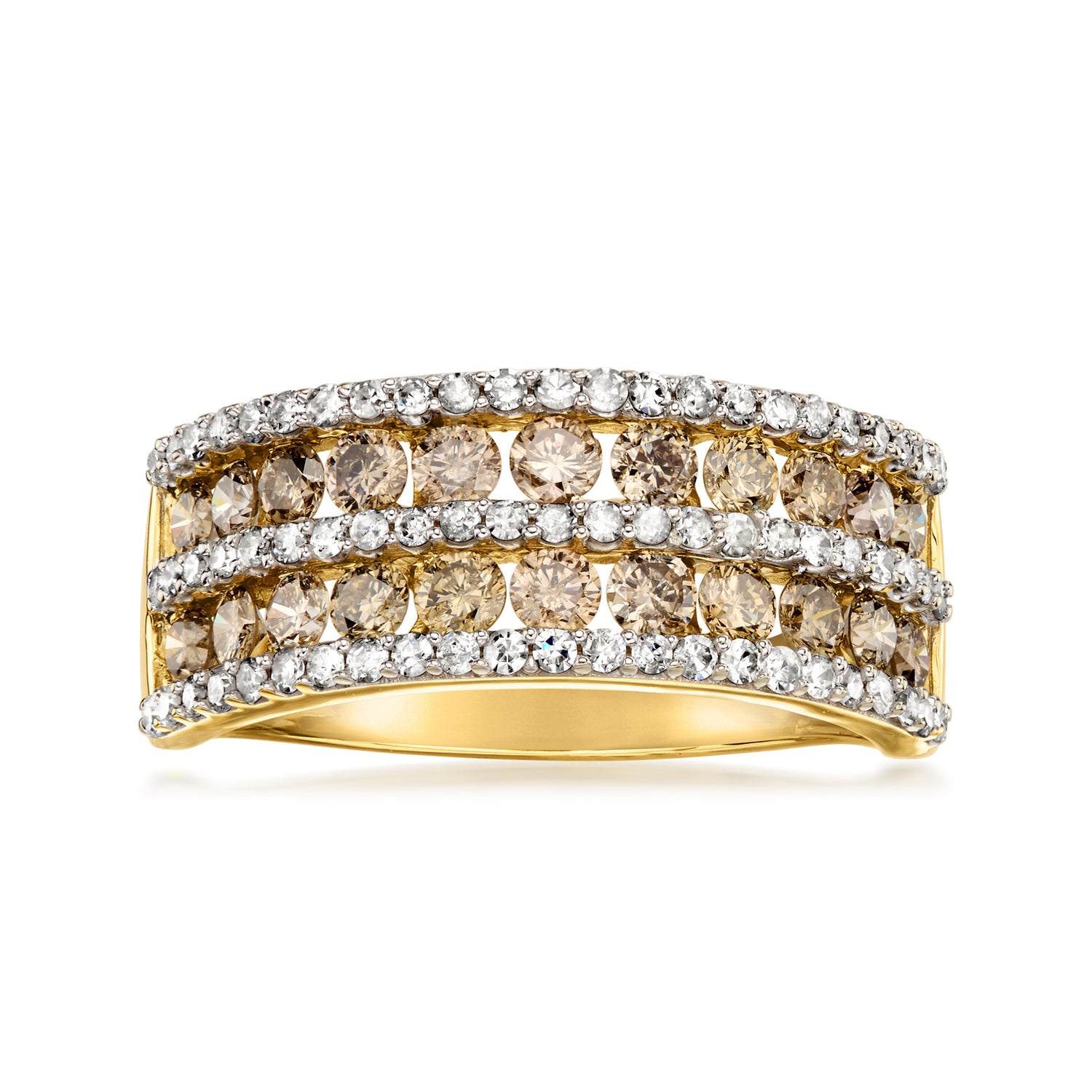 C. 1990 Vintage 1.65 ct. t.w. Brown and White Diamond Multi-Row Ring in 14kt Yellow Gold