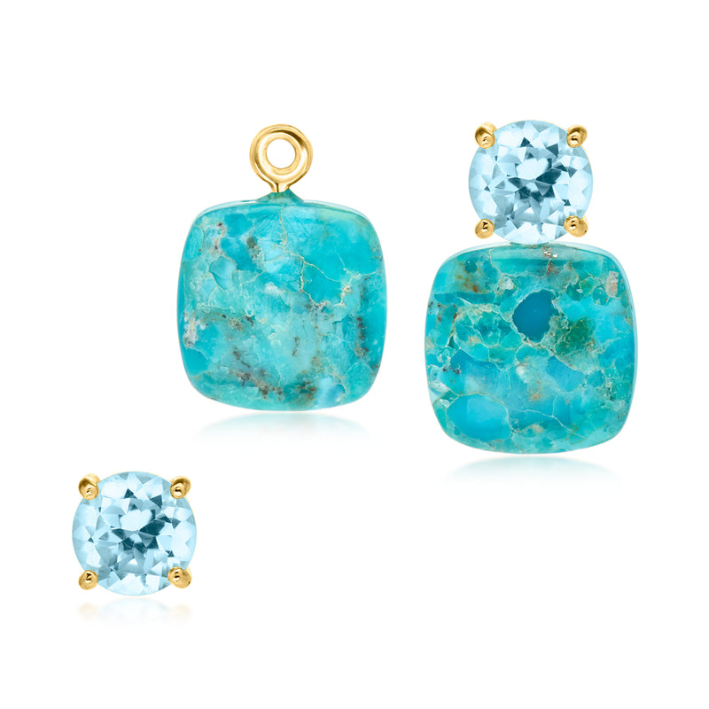 2.80 ct. t.w. Sky Blue Topaz Earrings with Removable Turquoise Drops in 18kt Gold Over Sterling