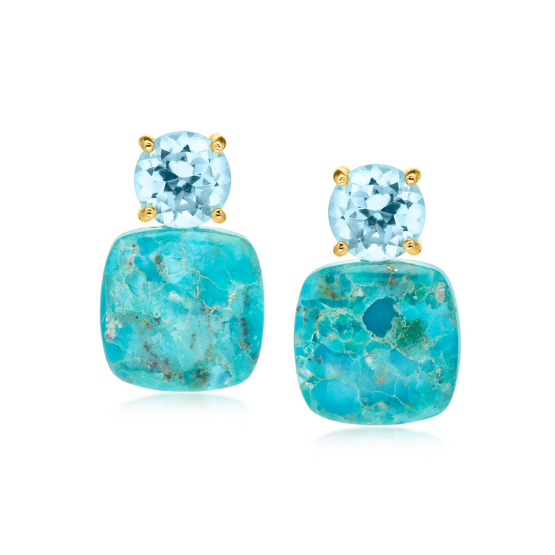 2.80 ct. t.w. Sky Blue Topaz Earrings with Removable Turquoise Drops in 18kt Gold Over Sterling