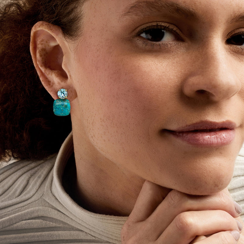 2.80 ct. t.w. Sky Blue Topaz Earrings with Removable Turquoise Drops in 18kt Gold Over Sterling