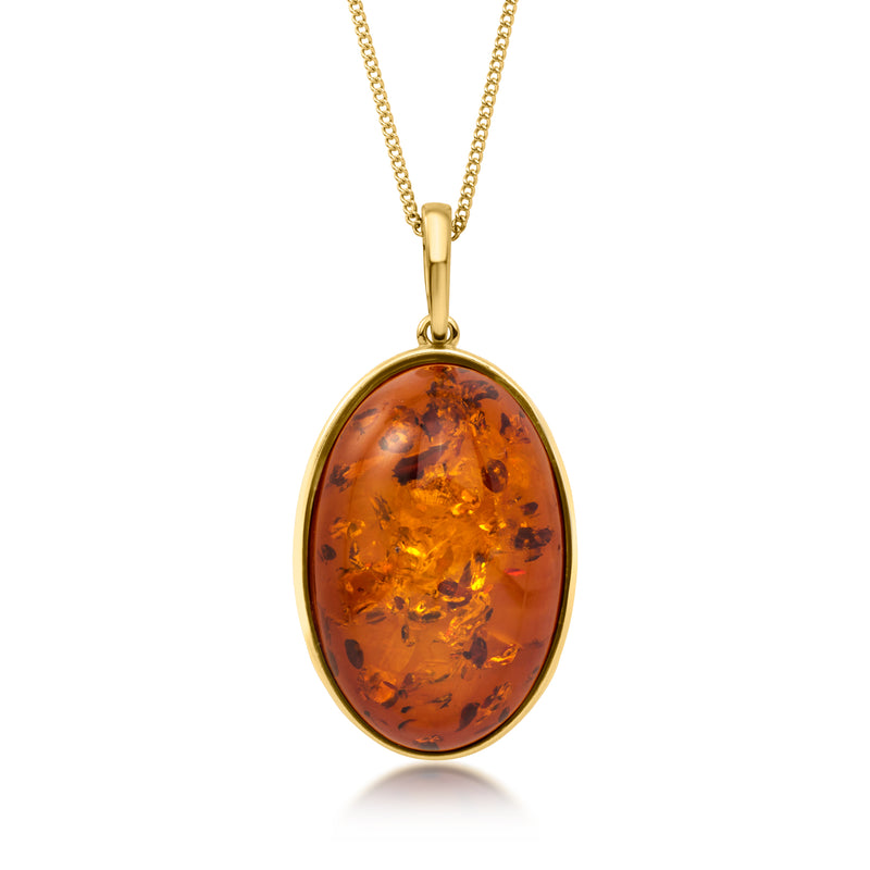 Oval Amber Pendant Necklace in 18kt Gold Over Sterling