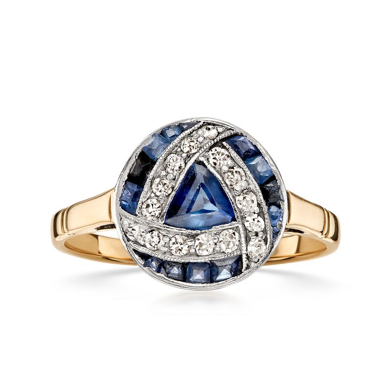 C. 1940 Vintage .50 ct. t.w. Sapphire and .15 ct. t.w. Diamond Ring in Platinum and 18kt Yellow Gold. Size 5.25