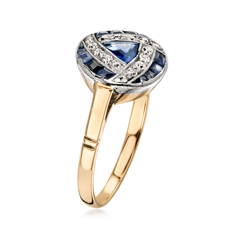 C. 1940 Vintage .50 ct. t.w. Sapphire and .15 ct. t.w. Diamond Ring in Platinum and 18kt Yellow Gold. Size 5.25