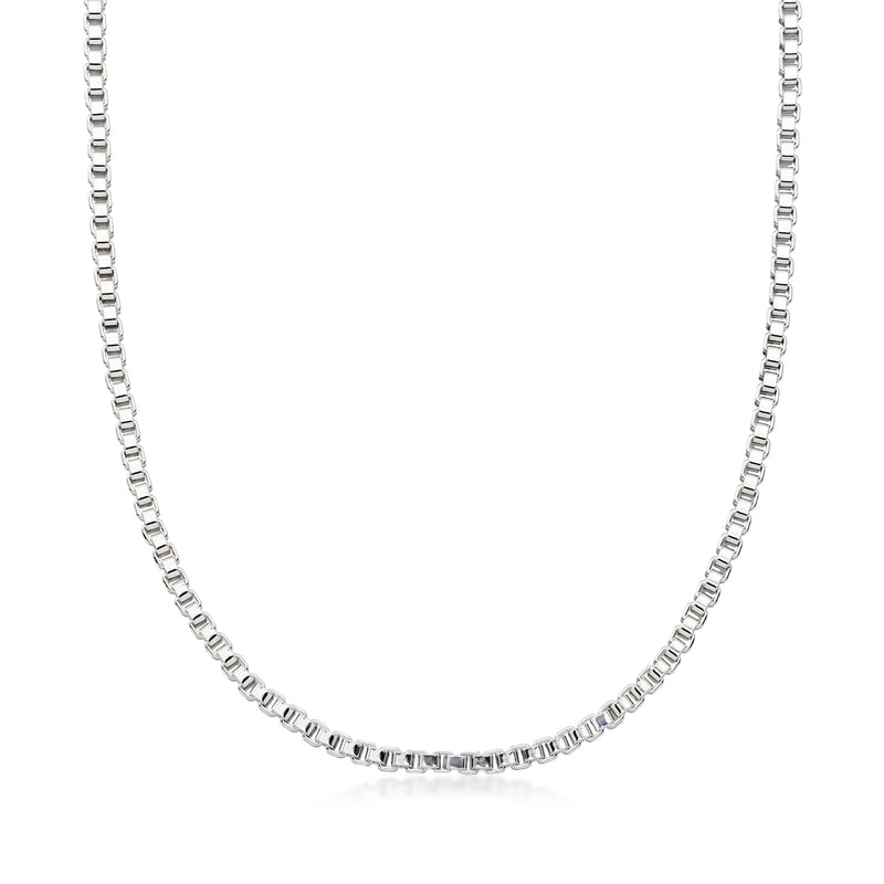 Sterling silver box-chain necklace, linked rectangular chain, polished finish