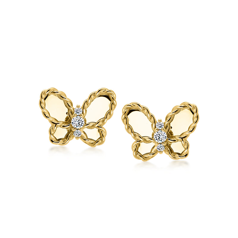 18kt yellow gold butterfly stud earrings with diamond accents