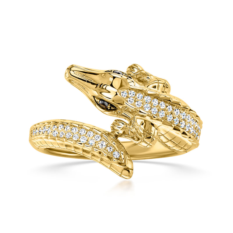C. 2000 Vintage Effy .45 ct. t.w. Diamond Alligator Bypass Ring with Black Diamonds in 14kt Yellow Gold. Size 7
