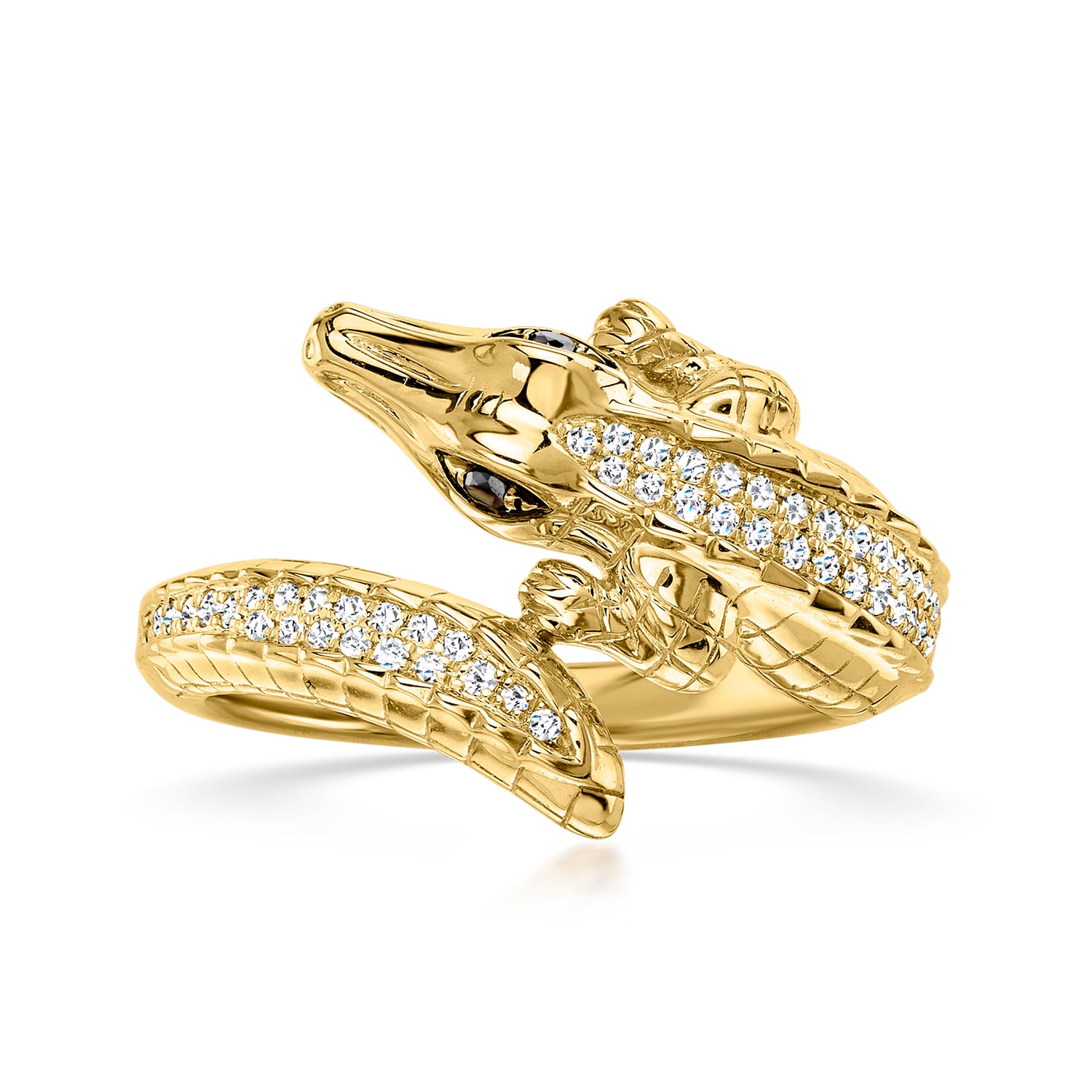 C. 2000 Vintage Effy .45 ct. t.w. Diamond Alligator Bypass Ring with Black Diamonds in 14kt Yellow Gold