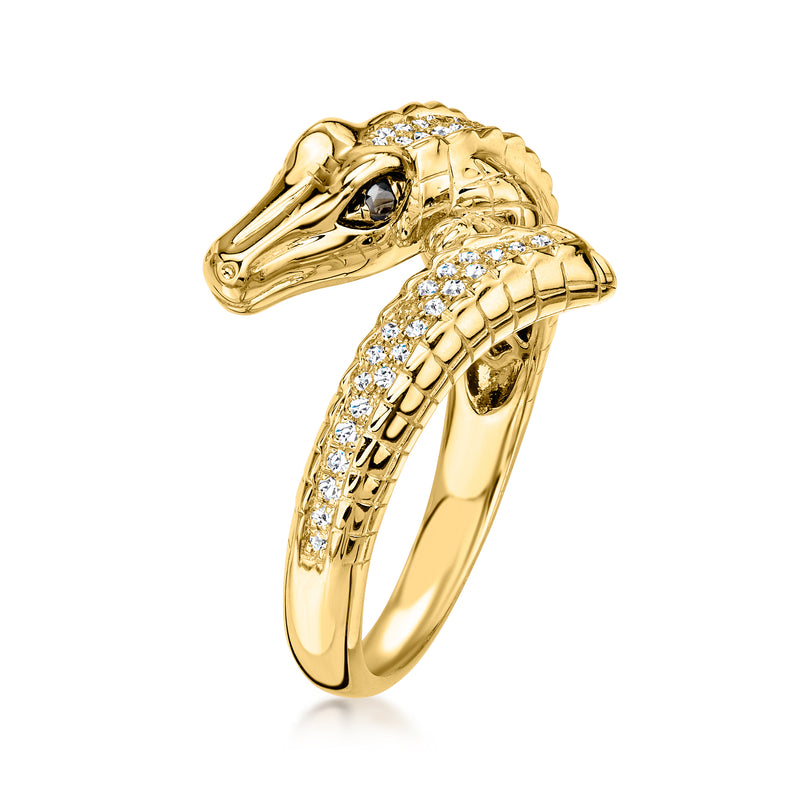 C. 2000 Vintage Effy .45 ct. t.w. Diamond Alligator Bypass Ring with Black Diamonds in 14kt Yellow Gold. Size 7