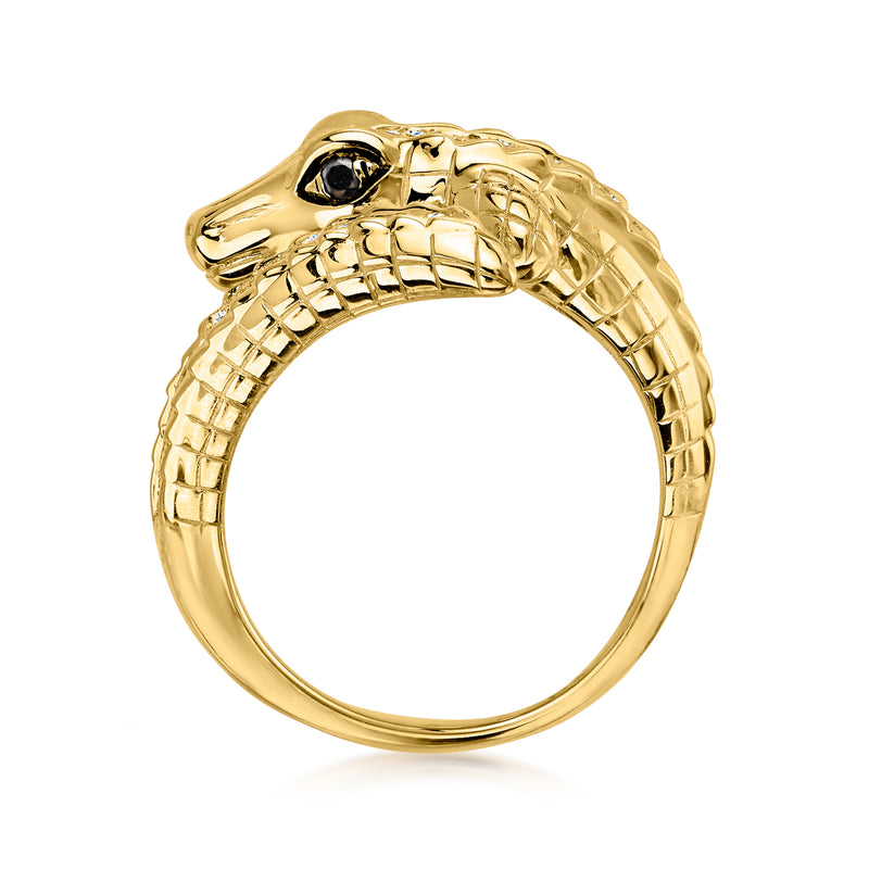 C. 2000 Vintage Effy .45 ct. t.w. Diamond Alligator Bypass Ring with Black Diamonds in 14kt Yellow Gold. Size 7