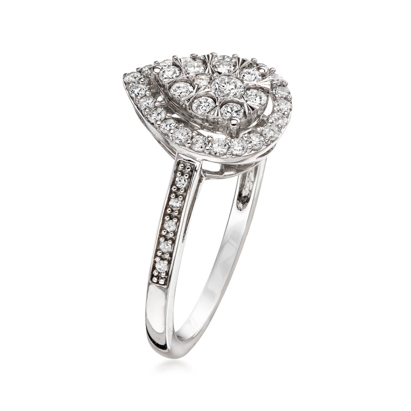 C. 1990 Vintage .65 ct. t.w. Diamond Cluster Ring in 14kt White Gold. Size 7