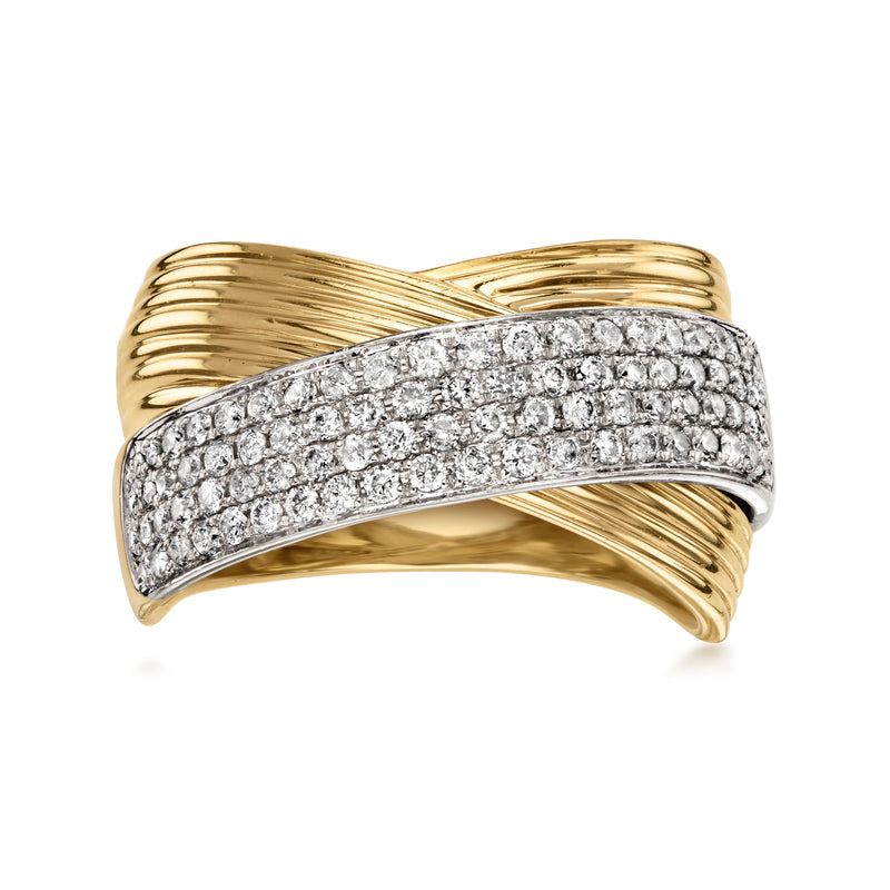 C. 2000 Vintage Effy .95 ct. t.w. Diamond Crisscross Ring in 14kt Two-Tone Gold. Size 7.25