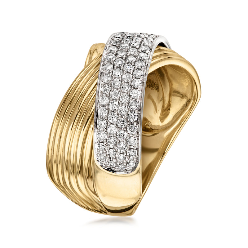 C. 2000 Vintage Effy .95 ct. t.w. Diamond Crisscross Ring in 14kt Two-Tone Gold. Size 7.25