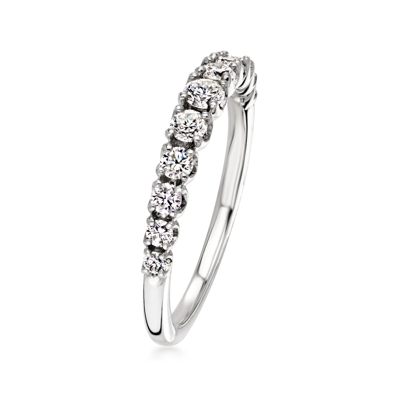 14kt white gold diamond ring with round brilliant-cut stones in a row