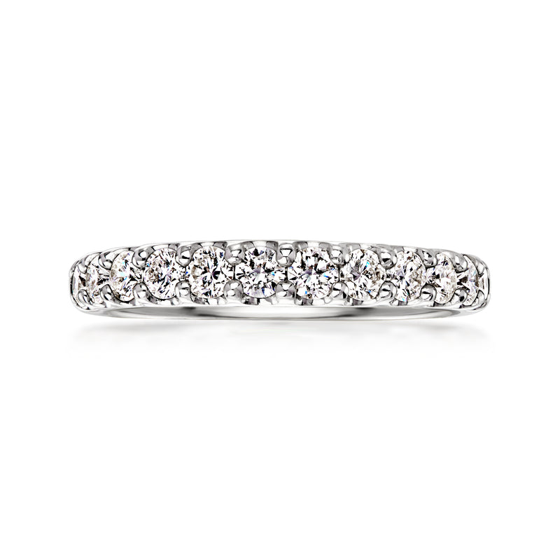 14kt white gold diamond band with oval-cut stones in a continuous row