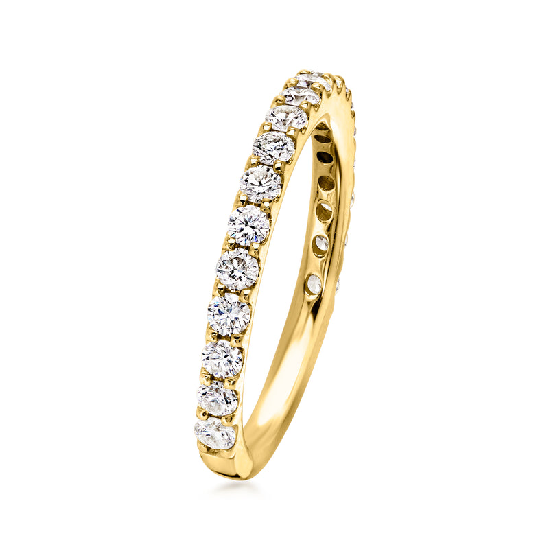 14kt yellow gold diamond ring with round stones set along the side profile