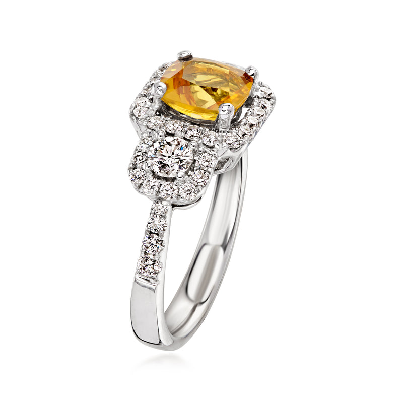 C. 2000 Vintage 1.20 Carat Citrine Ring with .95 ct. t.w. Diamonds in 18kt White Gold. Size 6.75