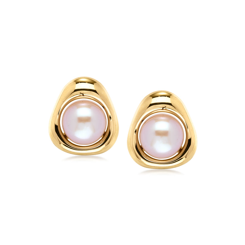 C. 1990 Vintage 10mm Pink Cultured Pearl Earrings in 14kt Yellow Gold