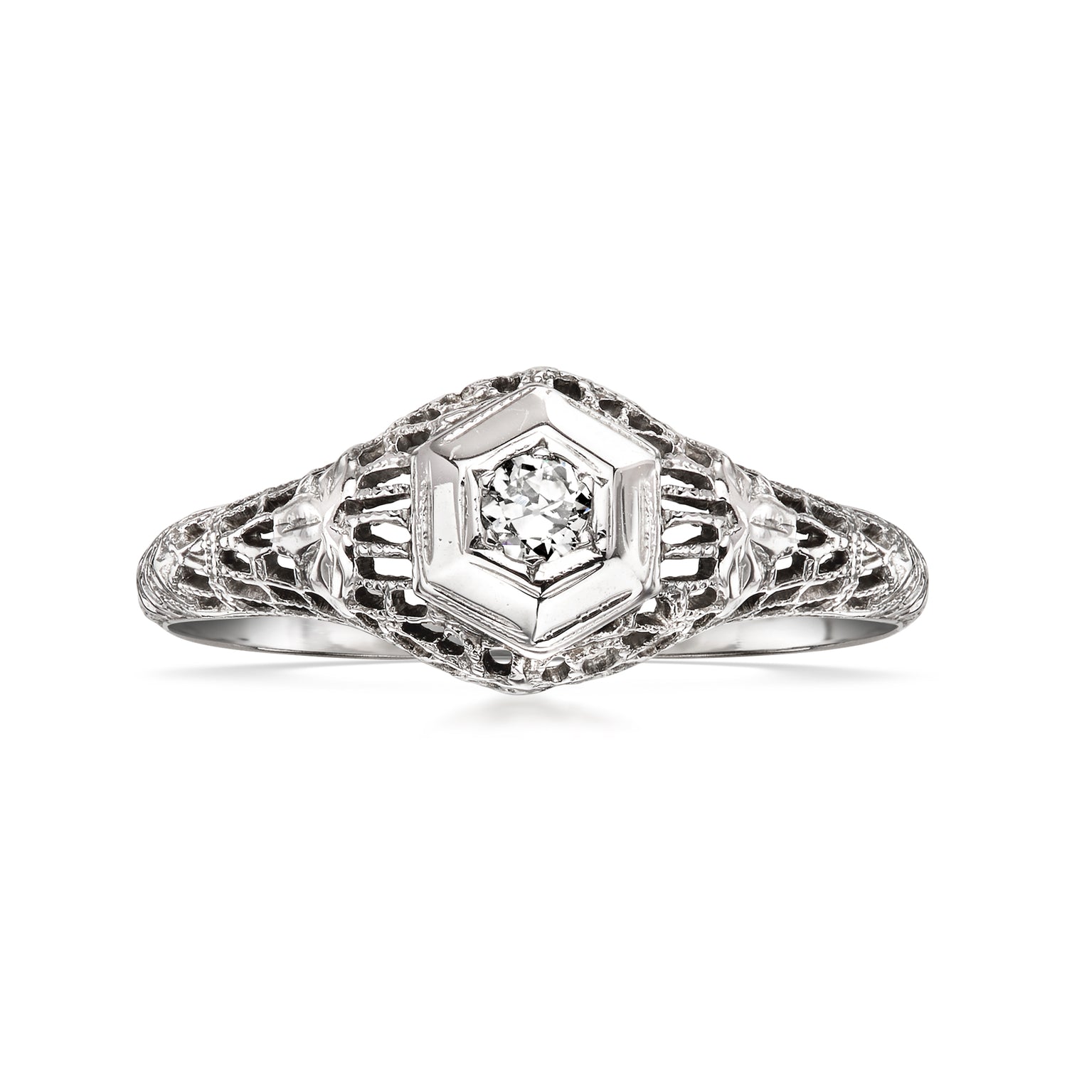 C. 1980 Vintage .10 Carat Diamond Filigree Ring in 18kt White Gold