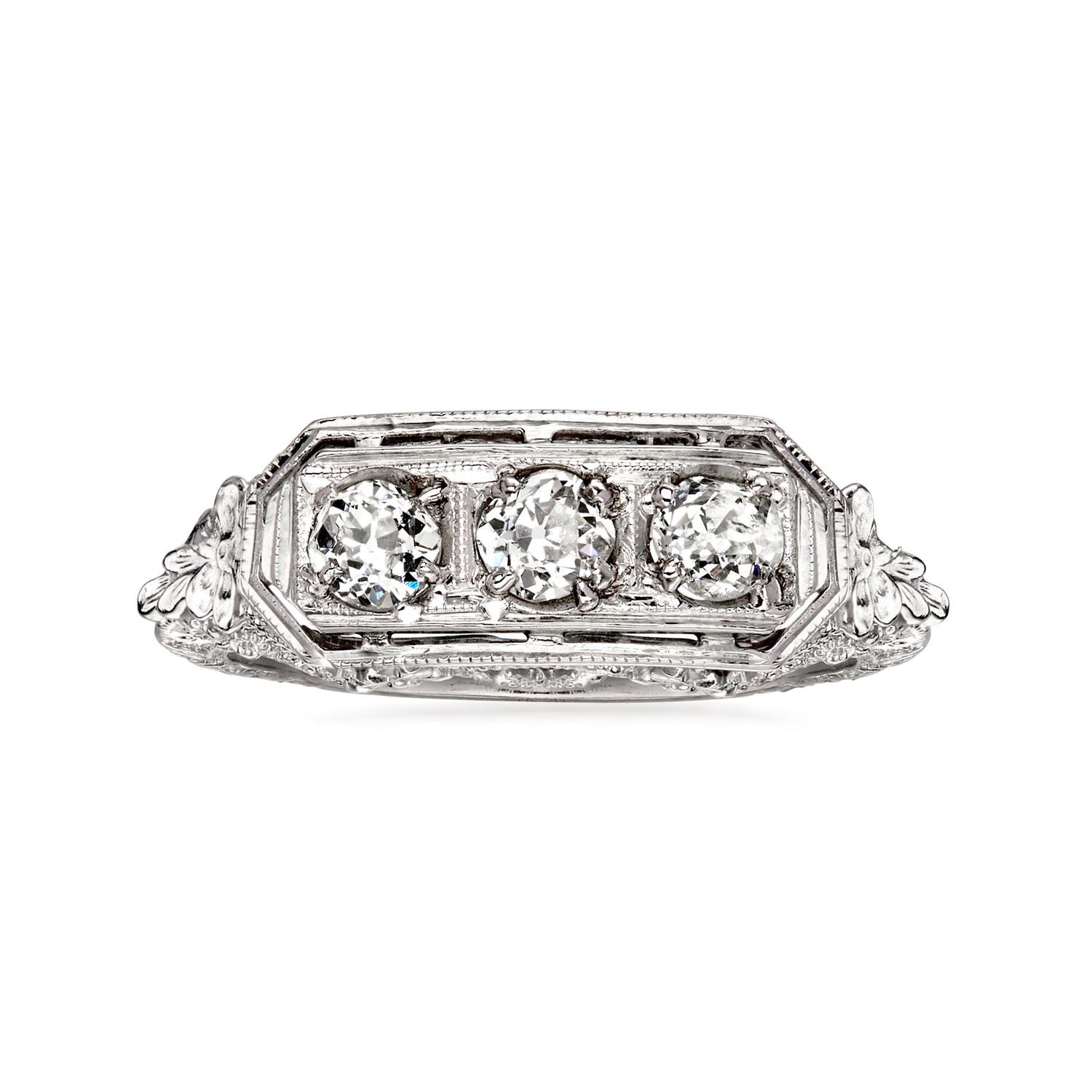 C. 1960 Vintage .45 ct. t.w. Diamond Filigree Ring in 18kt White Gold