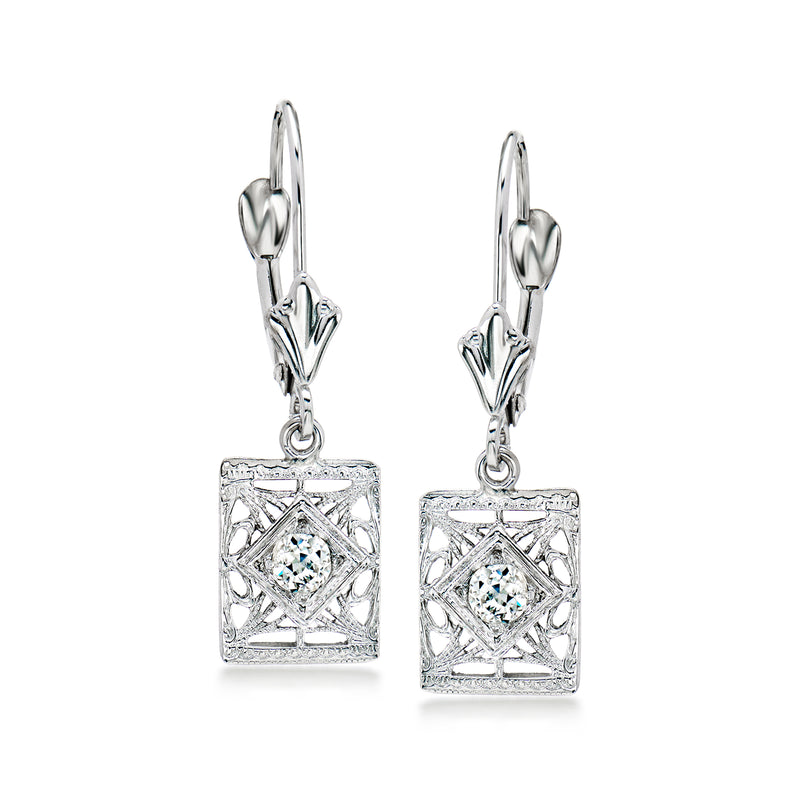 Square openwork diamond drop earrings in 14kt white gold with leverbacks