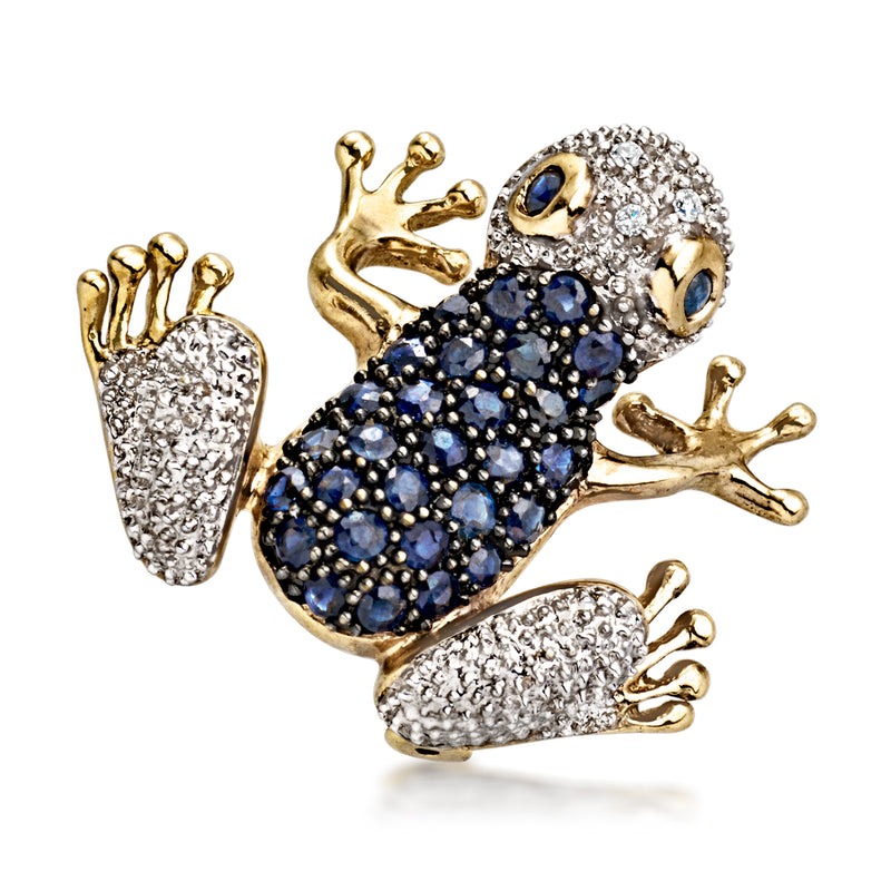 C. 1980 Vintage .75 ct. t.w. Sapphire Frog Pin/Pendant with Diamonds in 14kt Two-Tone Gold