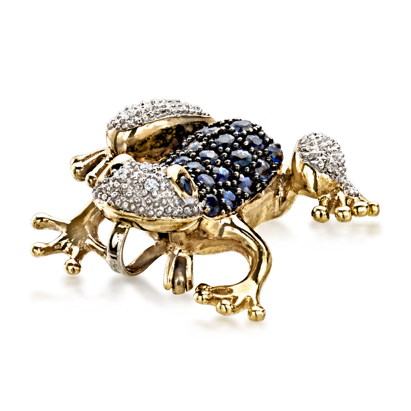 C. 1980 Vintage .75 ct. t.w. Sapphire Frog Pin/Pendant with Diamonds in 14kt Two-Tone Gold