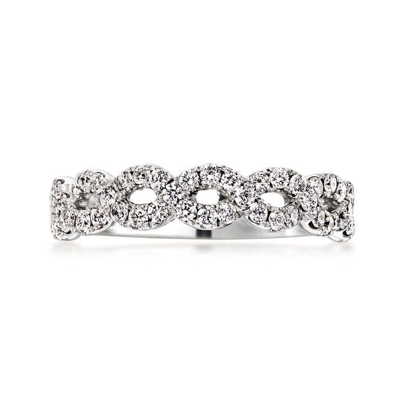 14kt white gold diamond twist ring with oval and round stones