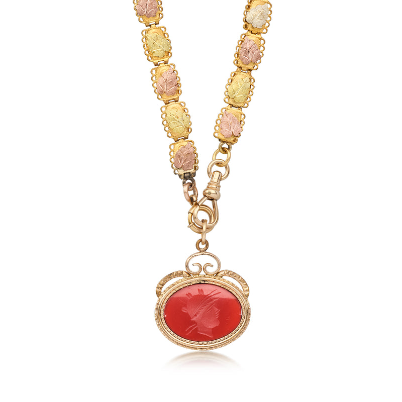 Vintage gold-filled necklace with oval red carnelian pendant and linked chain