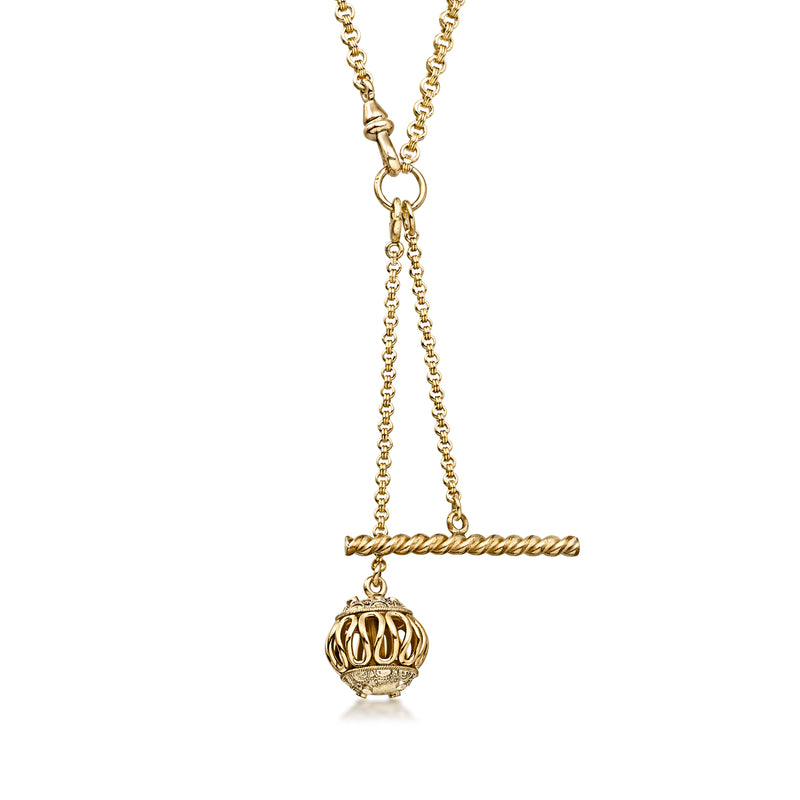 Gold-filled Y-necklace with ball-and-bar pendant and three-link chain drape