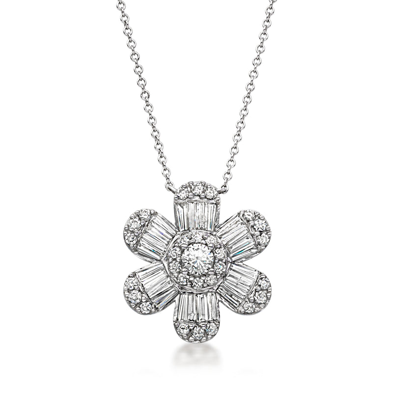 C. 2000 Vintage 1.14 ct. t.w. Diamond Flower Necklace in 14kt White Gold. 16"
