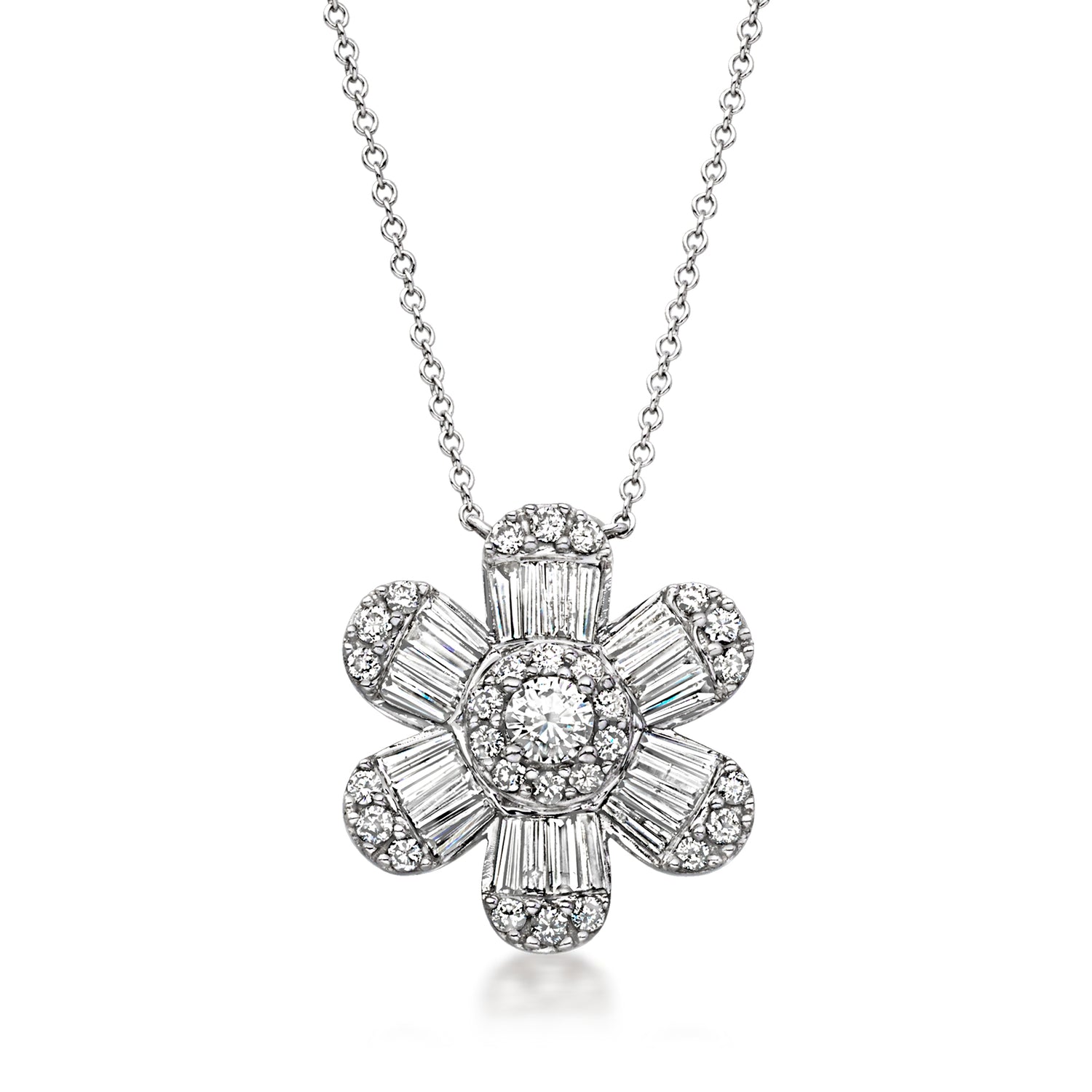 C. 2000 Vintage 1.14 ct. t.w. Diamond Flower Necklace in 14kt White Gold