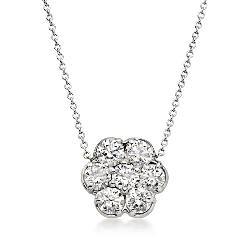 C. 2000 Vintage 1.61 ct. t.w. Diamond Flower Necklace in 14kt White Gold. 16.25"