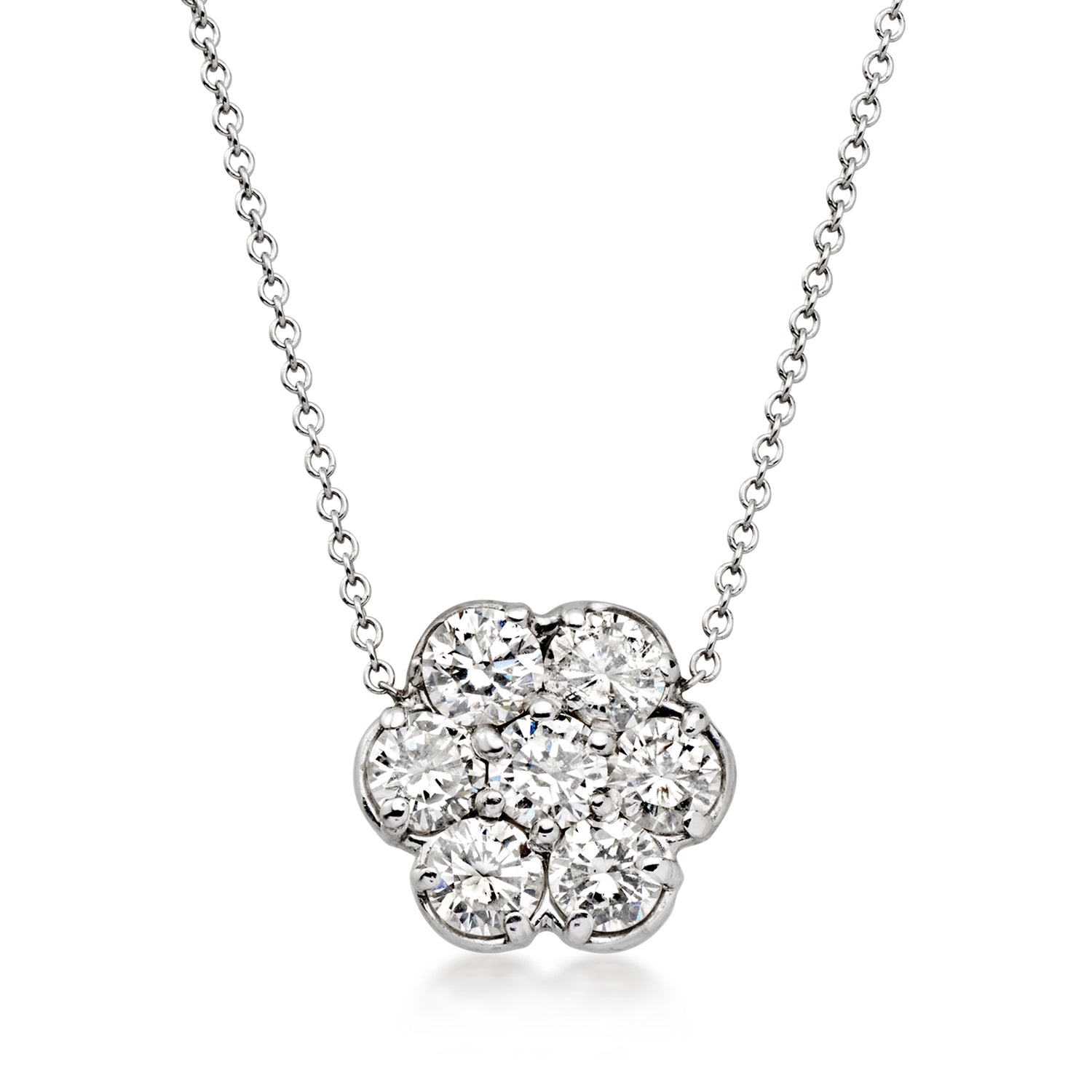 C. 2000 Vintage 1.61 ct. t.w. Diamond Flower Necklace in 14kt White Gold