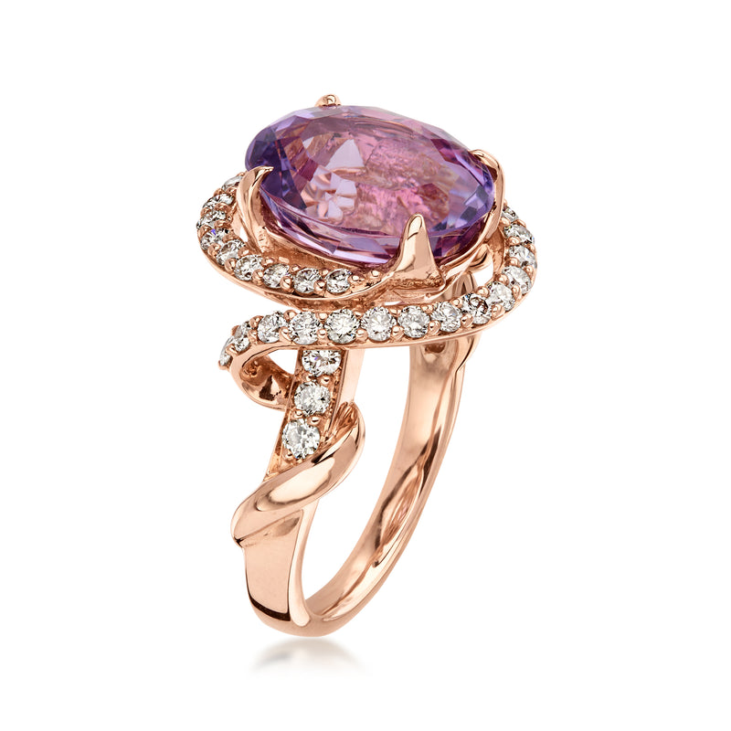 C. 2000 Vintage Le Vian 5.00 Carat Amethyst Ring with 1.00 ct. t.w. Diamonds in 14kt Rose Gold. Size 7