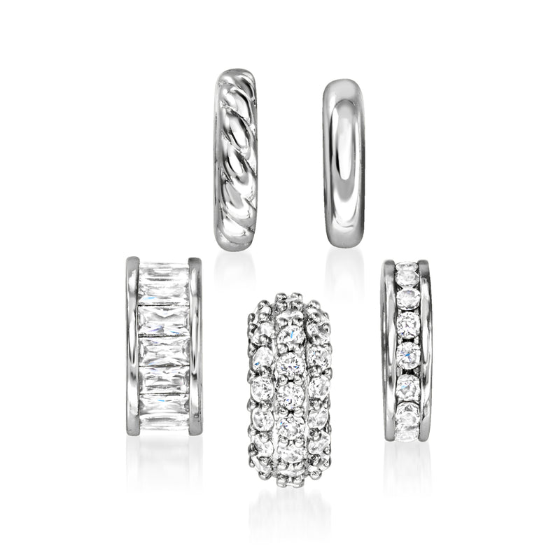 Sterling silver-plated five-bead charm set with CZ accents