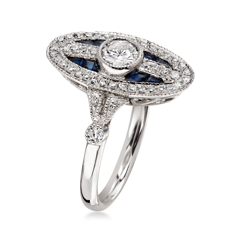 C. 2000 Vintage .62 ct. t.w. Diamond and .28 ct. t.w. Sapphire Ring in Platinum. Size 6.25