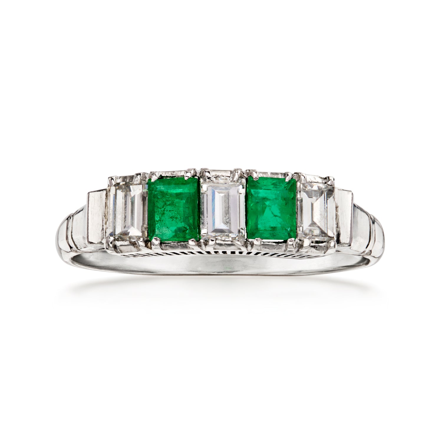 C. 1970 Vintage .36 ct. t.w. Diamond and .26 ct. t.w. Emerald Ring in Platinum